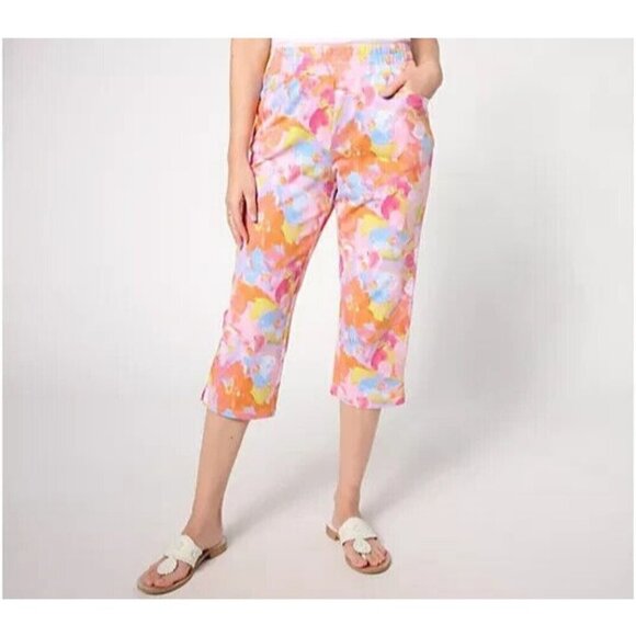 Quacker Factory French Terry Printed Capri Pant Multi,1X - Picture 1 of 1
